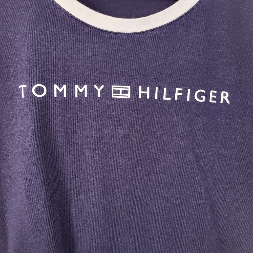 Tommy Hilfiger T-Shirt Striped Trim Crew Neck Tee Top Comfy Casual Large blue - Picture 3 of 7